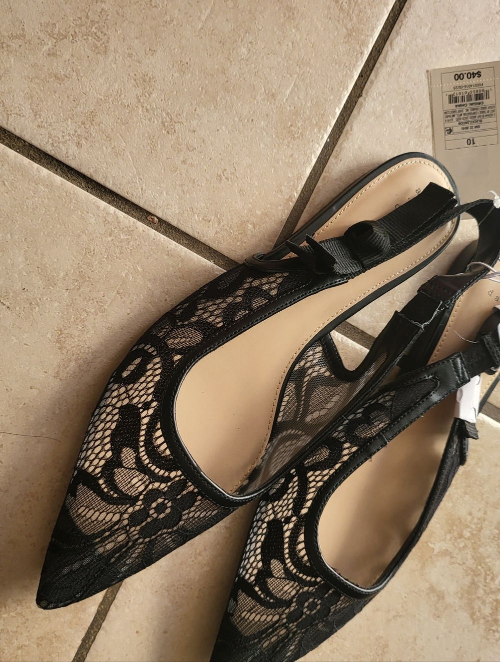 A New Day Women's London Lace Sling Back Bow Flats 9